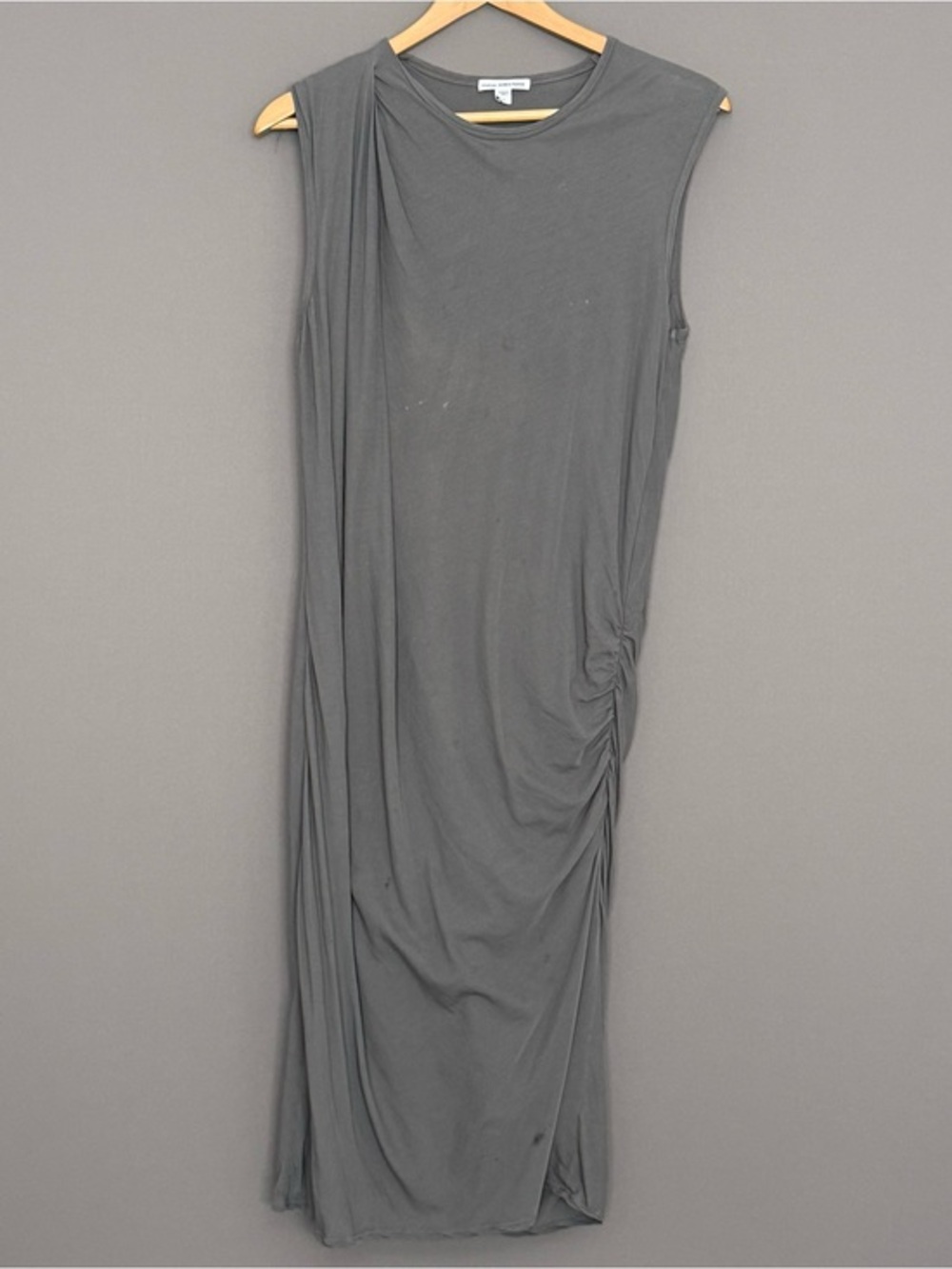 James Perse Draped Ruched Sleeveless Midi Dress Gray Size 3 Minimalist